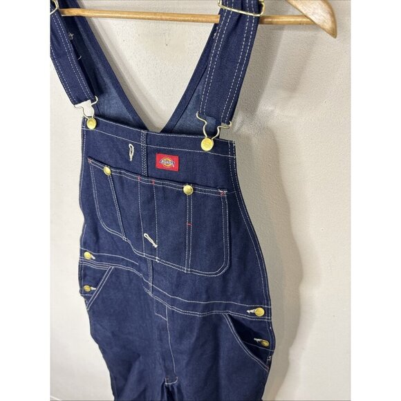 Dickies Denim Bib Overalls Men 34x32 Dark Wash Carpenter Workwear Heavy Duty - Picture 2 of 4
